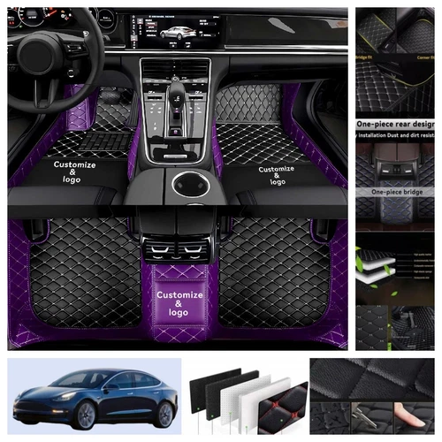For Tesla Model 3 2017-2025 Car Floor Mats Luxury PU Leather Waterproof Carpets - Imagen 7 de 41