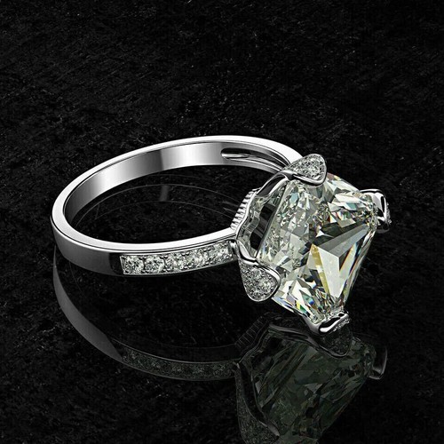 3.00Ct Princess Cut Moissanite Wedding Engagement Ring 14k White Gold Finish - Picture 3 of 4