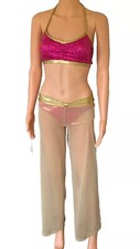 DANCE Med Contemporary Lyrical 2 Pc Mesh Pants sequin bra, top, gold, fuchsia