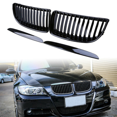 für BMW 3er E90 E91 2005-2008 Nieren Grill GLANZ SCHWARZ Kühlergrill Einzelsteg