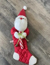 Vintage 3D Santa Stocking Polyester Ringing Bells Puffy