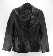 Frenchi Jacket Women Medium Black Genuine Lamb Skin Moto Career Preppy Lined