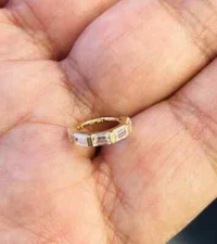 Baguettes Diamonds Septum Ear Clicker 14k Solid Gold Daith and Conch Piercing