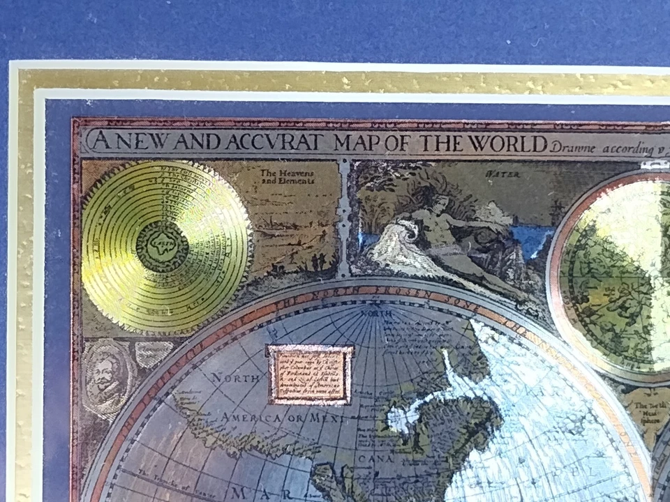 “A New And Accvrat Map Of The World” Framed Reproduction Wall Art Color Foil - Image 3 of 4