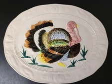 Vintage Thanksgiving Turkey Platter Ceramic 18"x14"  Japan