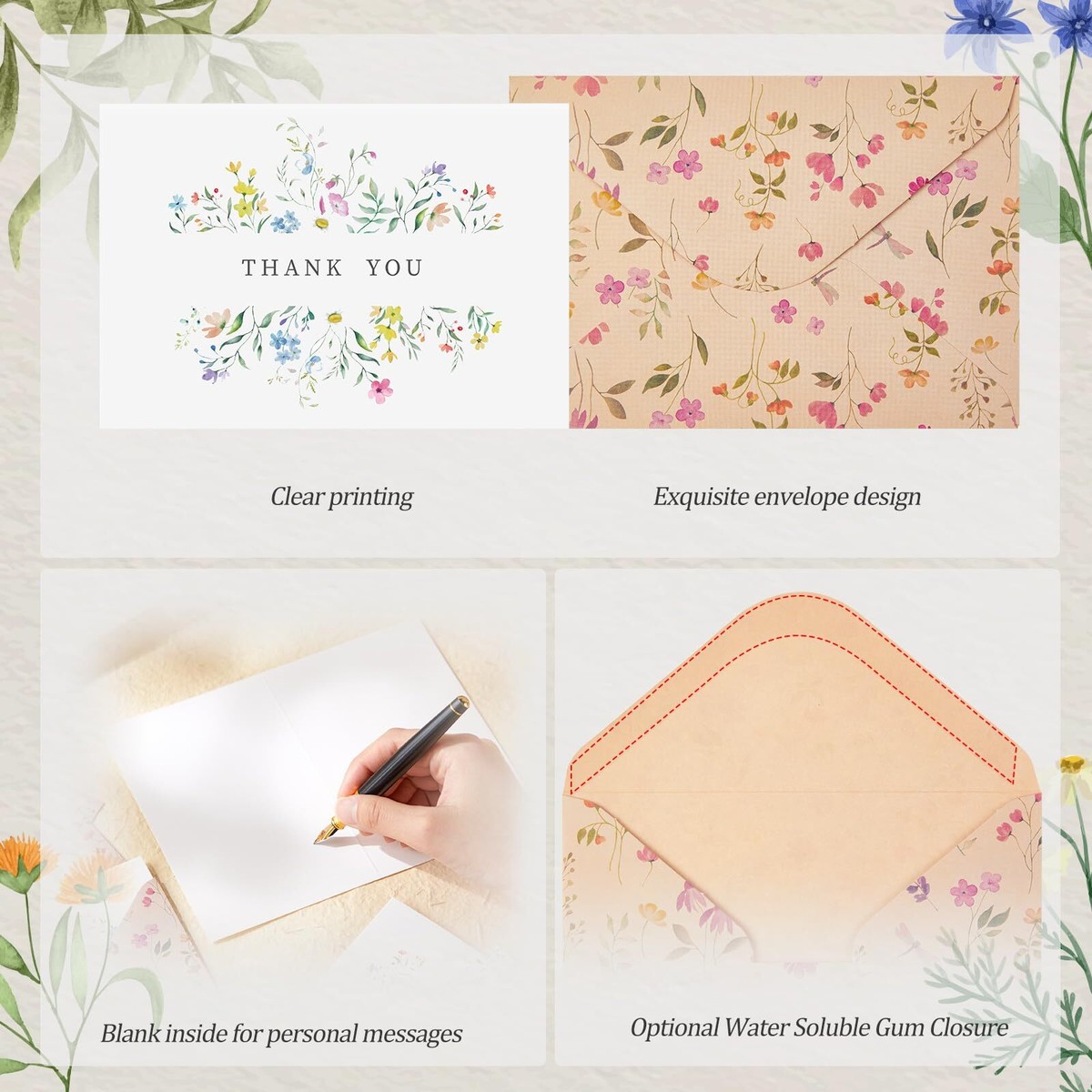 Thank You Cards, Flower Card Set With Envelopes - Set Of 12, 24, 36 Or 48 For Wedding Bridal Shower Thank You Cards - View #9