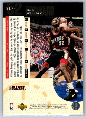 Upper Deck 1994-95 #SE74 Buck Williams Edizione Speciale Portland Trail Blazers - Foto 2 di 2