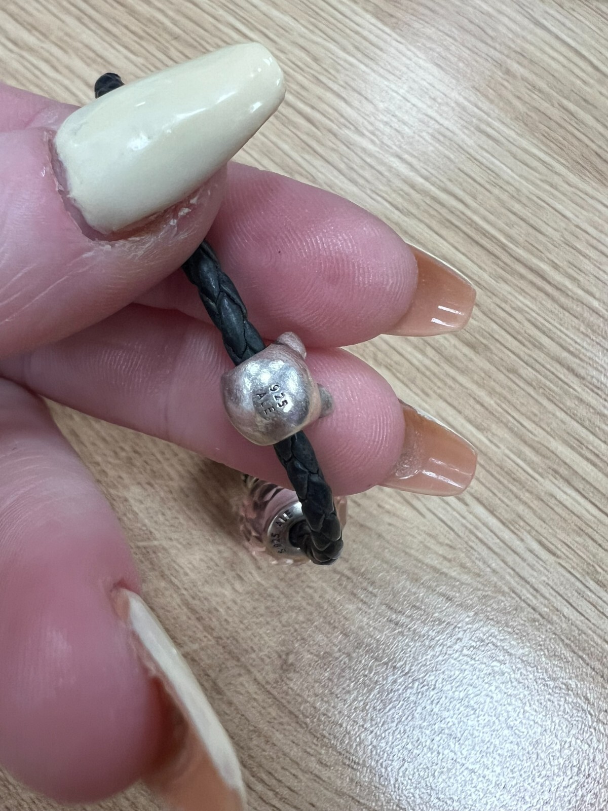 Pandora Sterling Silver Braided Leather Rope Bracelet W/ 4 Charms eBay