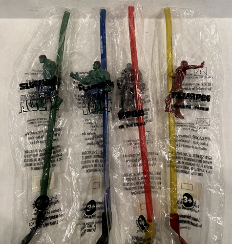 SET of 4 Marvel 7-11 2008 Slurpee STRAWS w/ INCREDIBLE HULK/IRON MAN/IRON MONGER