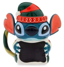 Lilo and Stitch Holiday Mug and Lid with "Slate Board" On Front. Dressed As Elf