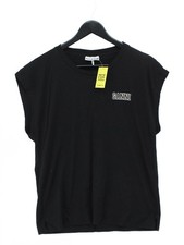 Ganni Women's T-Shirt M Black Graphic 100% Cotton Short Sleeve Round Neck Basic
