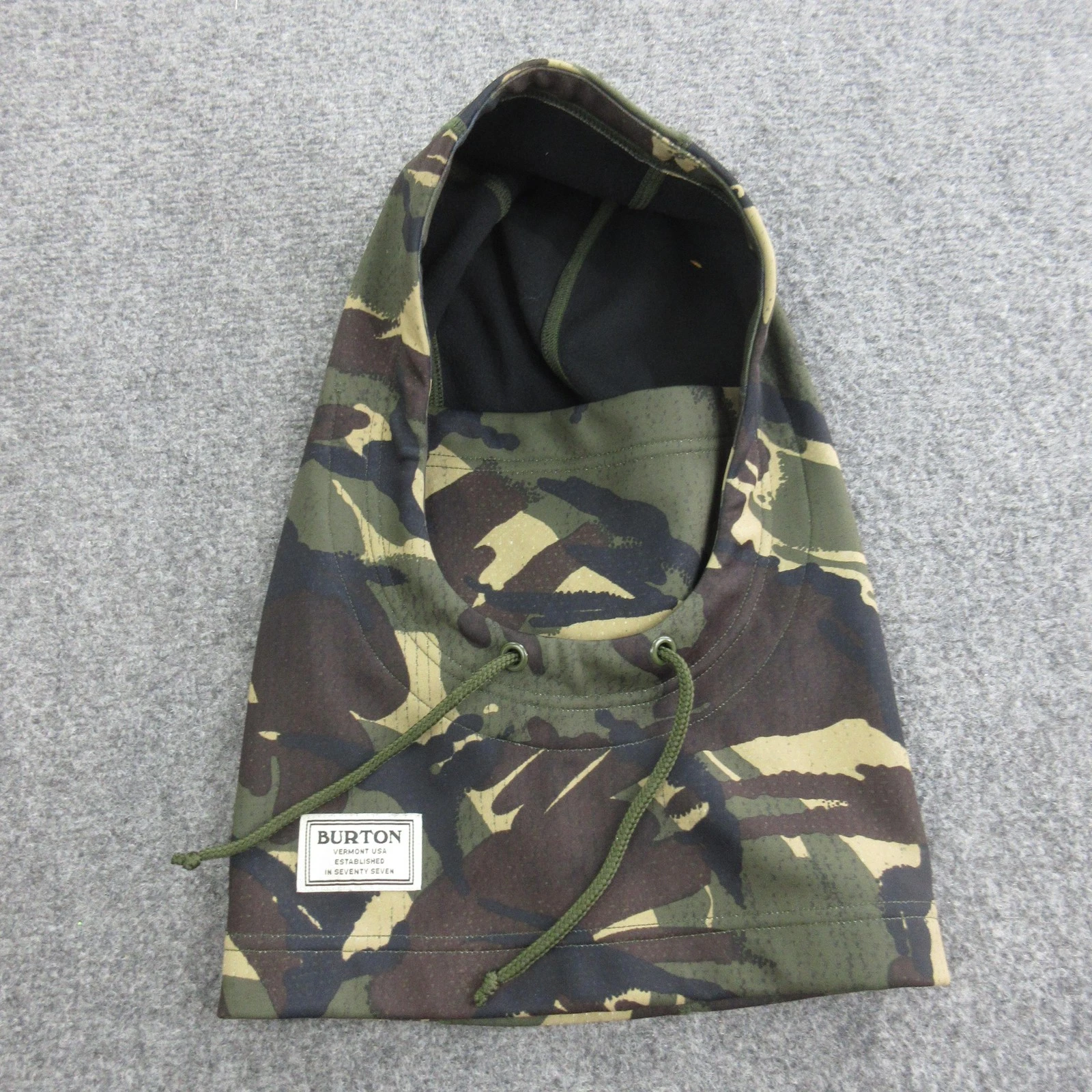 Burton Hat Balaclava Mens One Size Green Camo Bonded Hood Fleece Lined Snowboard