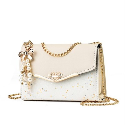 Gaobaozhu Clutch Handtasche Abendtasche mit Schleife Anhänger für Damen - Off-White 