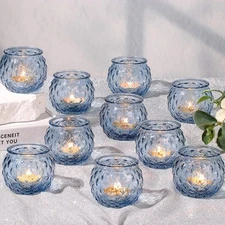Blue Candlestick Set (Pack of 24) - Bulk round glass candlesticks.
