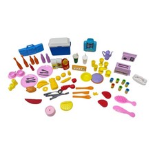 Barbie Kitchen Food Dishes Cups Plates Utensils Cooler Pots Pans Boombox 79 pcs