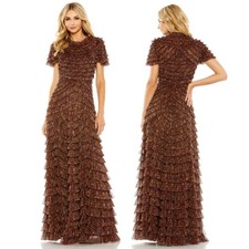 Mac Duggal High Neck Ruffle Tiered A-Line Dress Gown Size 8 NWT 8042