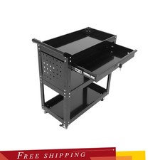 3 Tier Rolling Tool Cart Heavy Duty Mechanic W Pegboard Drawer Lockable Wheel