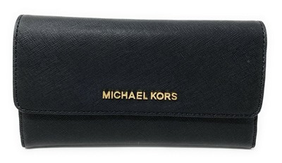 #ad #ad Michael Kors Jet Set Travel Large Trifold Leather PVC Wallet Black Gold Tone $59.94