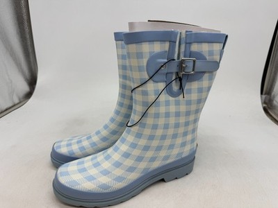 Western Chief Grunge Gingham Rain Boots Women's Cornflower Buckle Waterproof - 7