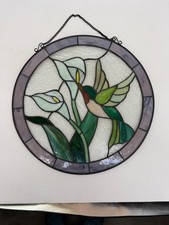 Hummingbird Tiffany Style Stained Glass Sun Catcher Vintage Handcrafted Large