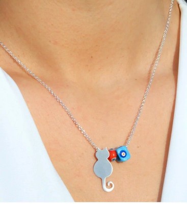 Toller Evil Eye Katzenkette Handarbeit Geschenk für Katzenliebhaber 925 Sterling Silber