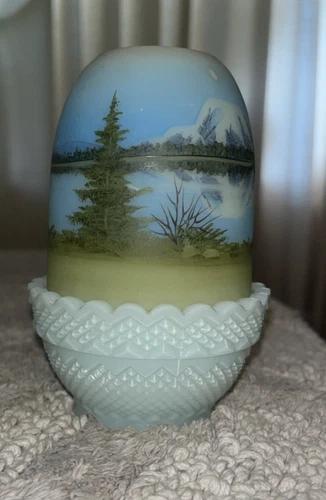 Fenton Custard Glows Mountain Reflections Fairy Lamp 1981