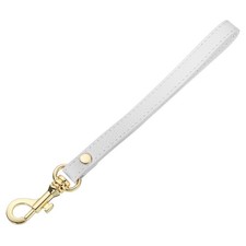 Leather Wristlet Strap for Purse, Keychain Bag White Leather, Gold Clasp 