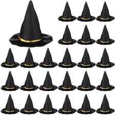 24 Pcs Halloween Mini Witch Hats for Crafts, Black, 1.5 Inch