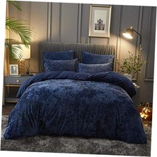 Velvet Duvet Cover Set Size, 3pcs Ultra Soft Plush Comforter Cover Queen Navy