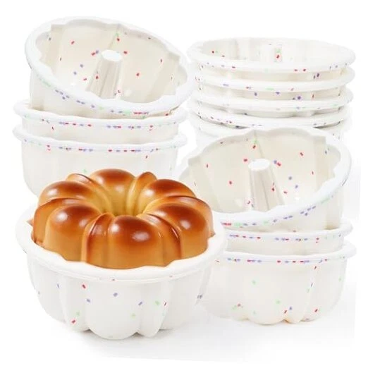 4 Inch Silicone Mini Fluted Tube Cake Pans with Metal Frame Pcs Nonstick 12