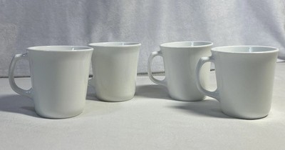 4 Corning (Corelle) Winter Frost White Mugs D-Handle USA *Microwave Safe* *READ*