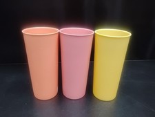 Vintage Tupperware F Tumblers 12 oz LOT of 3 Cups 115 orange pink yellow