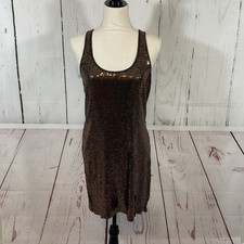 Michael Kors Sequin Racerback Tank Mini Dress Women M Brown Stretch Knit Party