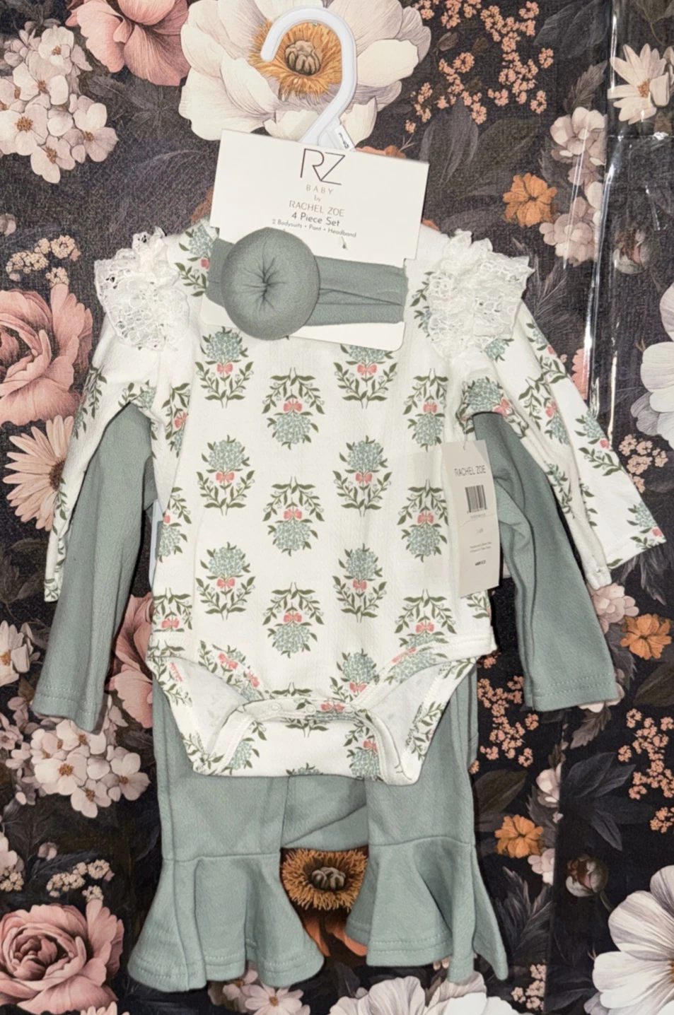 RZ Baby by Rachel Zoe Baby Girls 4 Piece Set, Mint Green Multi, sz 3/6 Months