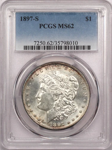 1897-S Morgan Silver Dollar $1, PCGS MS62, Brilliant Uncirculated BU