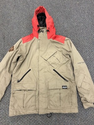 Burton Analog Snowboard Jacket Men's Medium Cream Red Hooded Ski