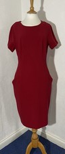 Next Size 14 Dress Red Zip Pockets Short Sleeve Party Casual Work Holiday 1275