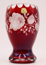 Antik Vohenstrauss Ranftbecher mit Rosen Kristall Überfang Rot, Alfred Taube #T