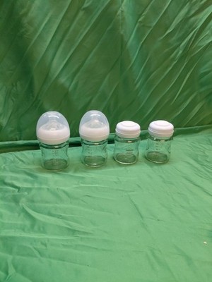Philips Avent Glass Baby Bottles 4fl Oz (4 Pack) Excellent With Nipples & Lids