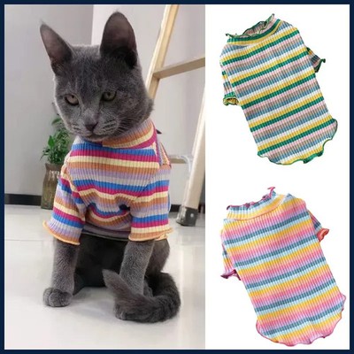 Colorful Stripe Sphynx Cat Vest Shirt for Small Cats Katten Kedi Cotton Puppy