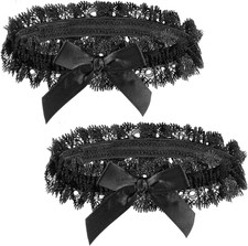 2 Pcs Adjustable Lace Thigh Garters, Women'S Adjustable Thigh Garter Belt, Black