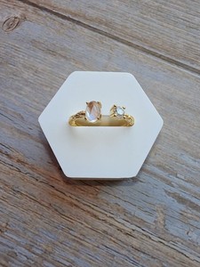Authentic Rainbow Moonstone Ring 18K Gold Plated Adjustable 925 Silver Hammered