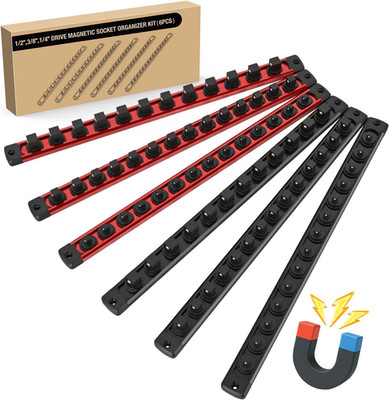 Magnetic Socket Organizer Set with 80 Swivel Clips - 6 Heavy Duty Pieces