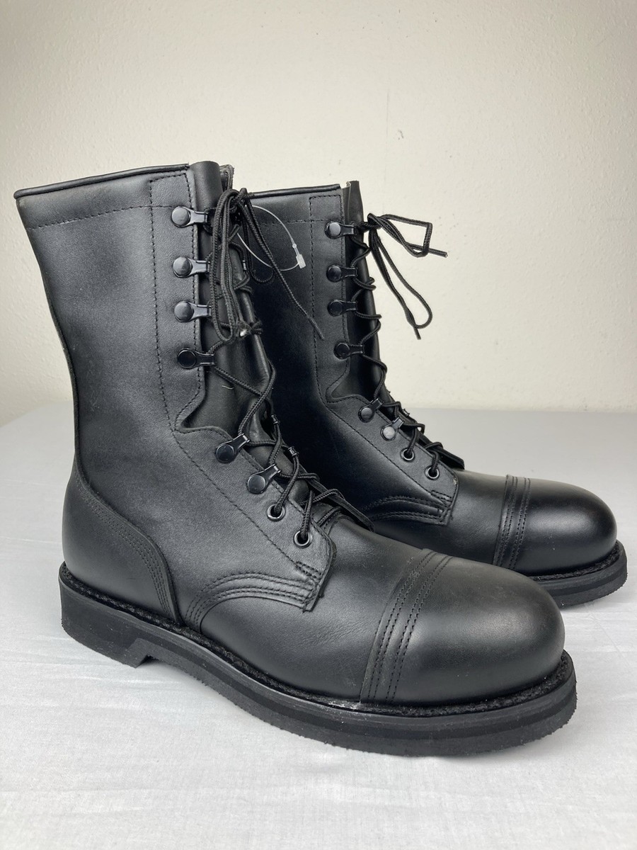 VTG ADDISON LEATHER MILITARY BOOTS BLACK STEEL TOE VIBRAM SOLES
