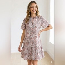 LOFT Petite Small Small P Floral Tiered Shift Dress Boho Flutter Sleeve Resort