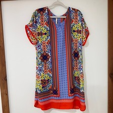 Uncle Frank Boho Print Shift Dress Womens Large Multi-Color Short Sleeve