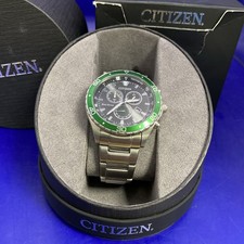 Citizen Eco-Drive Chronograph Stainless Steel Watch, Green and Silver