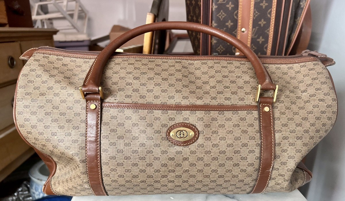 Vintage GUCCI GG Beige Brown Canvas Leather Shoulder Bag | eBay