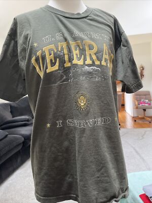 T-shirt Homme Bayside Olive, Grand, Fabriqué USA, Vétéran US Army, Coton