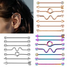 7PCS Surgical Steel Industrial Barbell Conch Helix Cartilage Body Piercing 14G